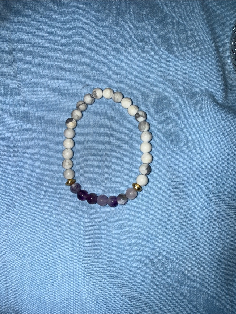 Amethyst & White Howlite Beaded Stretch Bracelet